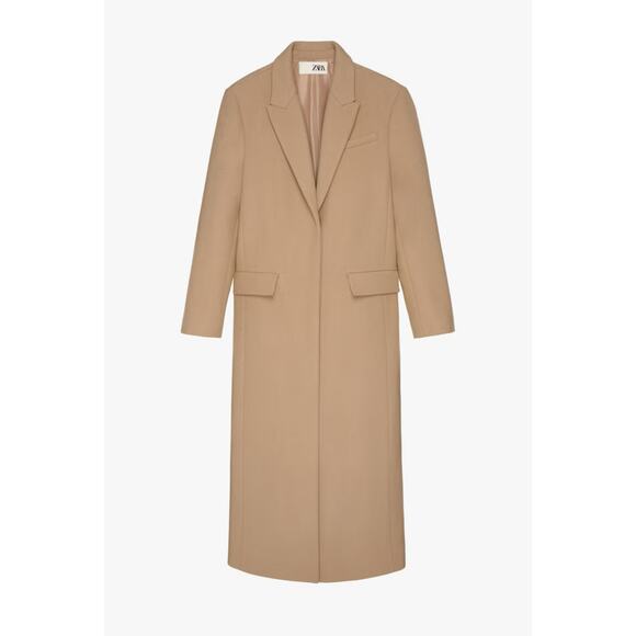 Zara x Kaia Gerber Wool Blend Long Overcoat Camel Large Classic Capsule Timeless - Picture 3 of 16